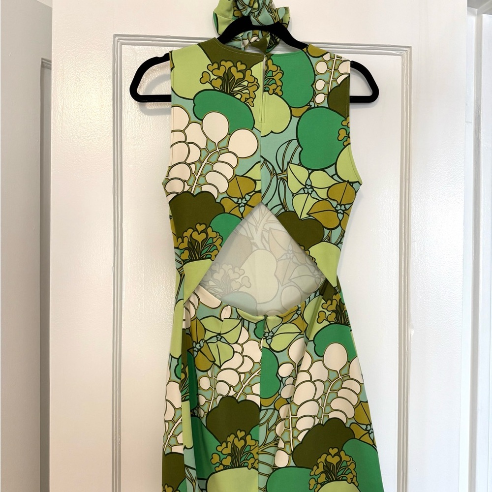 ZARA Floral Green Sleeveless Dress with Matching Scrunchie - Picture 2 of 8